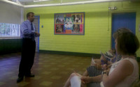 July 19, 2011 - Center School Principal finalist Christopher Kennedy answers questions from the crowd at the public forum held at Center School.© Michelle Murdock