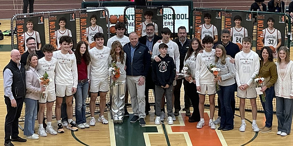 January 31, 2025 - Hopkinton Hillers Boys Basketball celebrated Senior Night prior to their 54-51 buzzer-beater win over Norwood