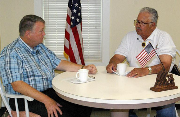 July 1, 2011 - Host Dick Gooding sits down with Retired Marine Corps Maj. Gerry Broduer for an episode of Veterans Remember that was filmed at the Senior Center.© Mike Torosian